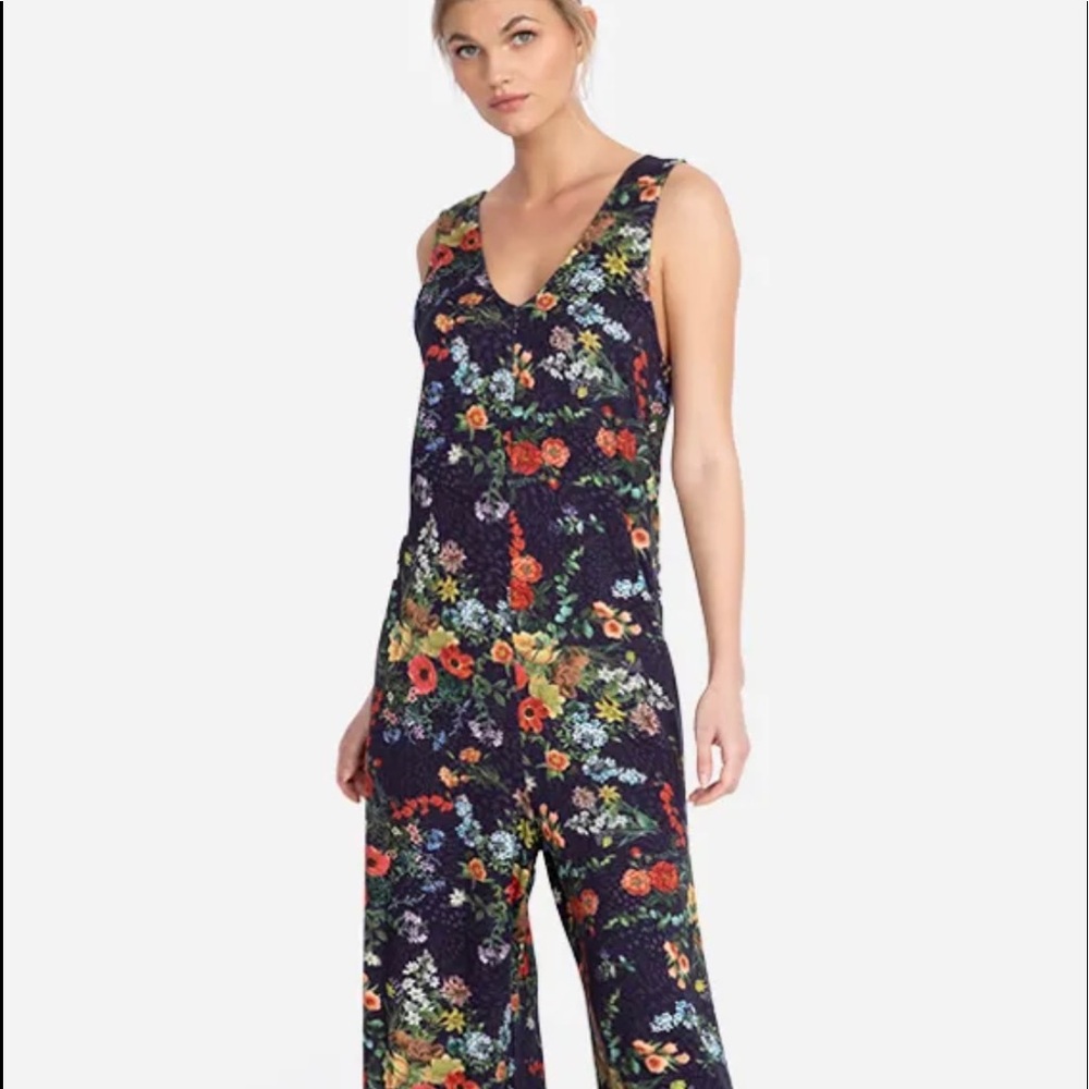 JOHNNY WAS V-NECK JUMPSUIT Multi Floral Print French Terry XL New with tags